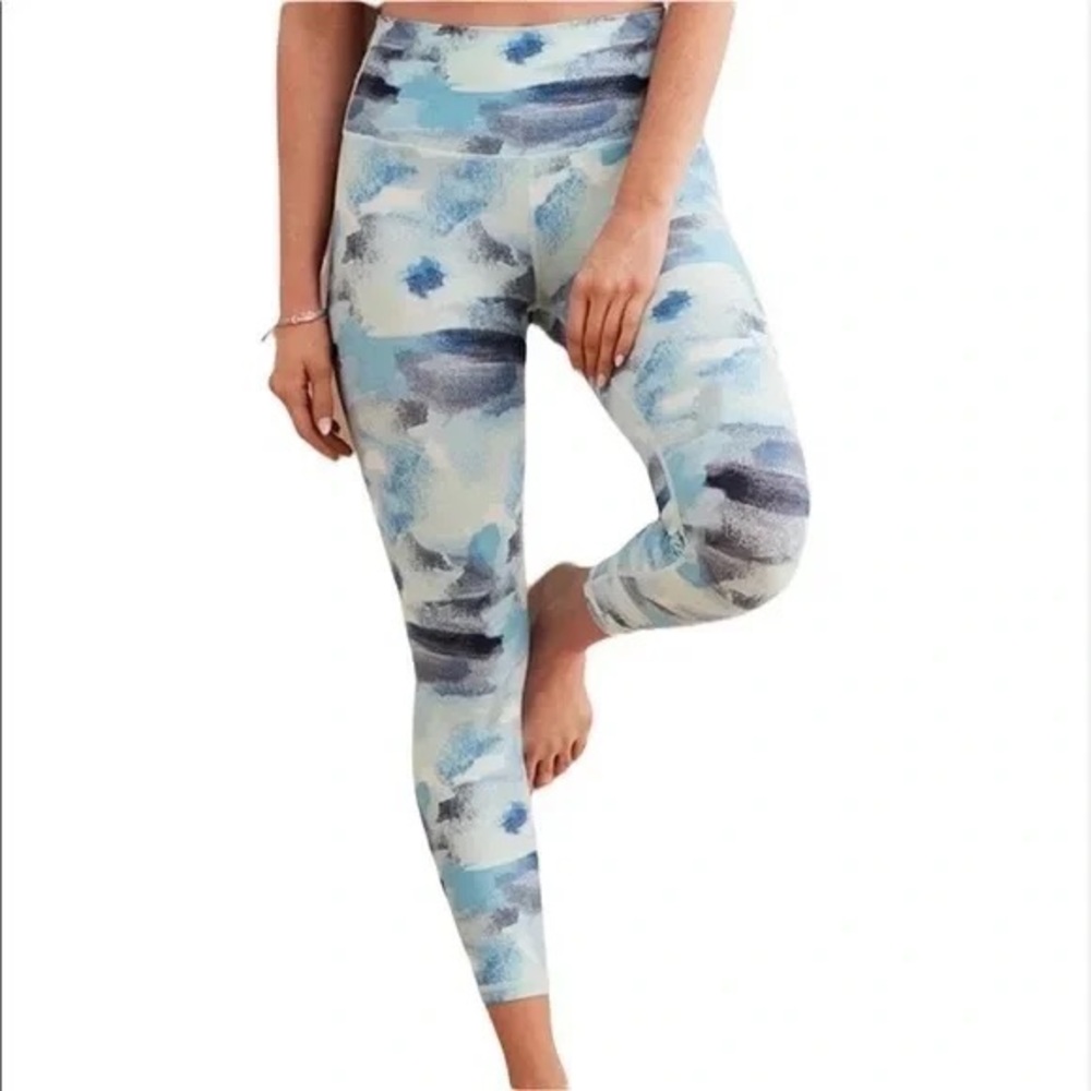 Aerie Chill Play Move Yoga Pants Leggings Blue Watercolor Abstract, Size Small
